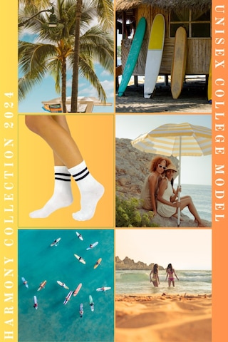Harmony Collectıon Spor Tenis 4 Çift Kolej Çizgili Çorap Beyaz Dikişsiz Premıum Socks Siyah