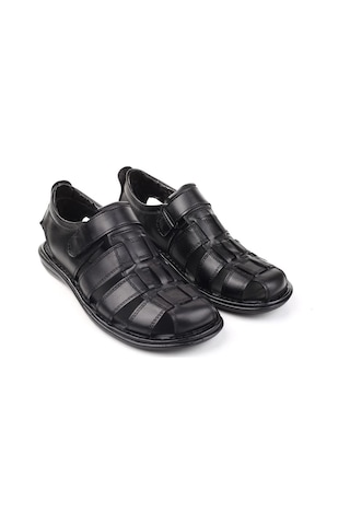 Castle Black 8520 Erkek Deri Comfort Sandalet Siyah Siyah
