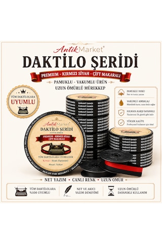 Antik Market Premium Daktilo Şeridi Kırmızı-siyah Çift Makaralı