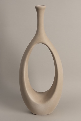 Koza Home Gracil Özel Taş Doku Vizon İskandinav Seramik Vazo 20x5x55cm 6268 Standart
