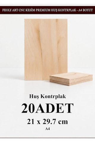 - Huş Kontrplak 20 Adet - A4 21 X 29.7 Cm - 4 Mm Cnc Kesim Lazer Kesim - Yakma - Hobi Seti