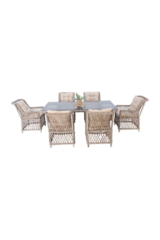 Alaska Rehome 100x200 Rattan Bahçe Masa Takımı 43 Açık Kahverengi