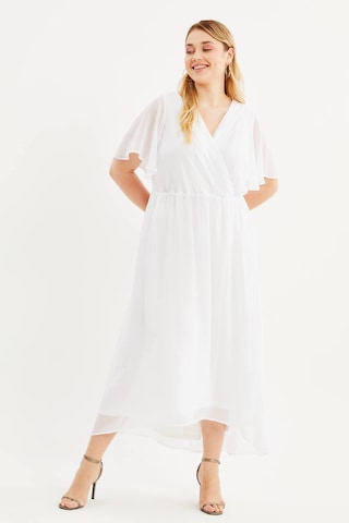 Anvelop Pelerin Kol Şifon Elbise-1512 Beyaz