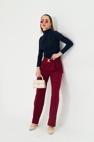 Lovelf Gold Aksesuarlı Bol Paça Pantolon Bordo Bordo