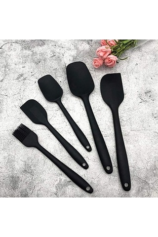 Ulzyvf Siyah Silikon Spatula Seti - 5 Parça Pişirme Araçları Scr Siyah Siyah