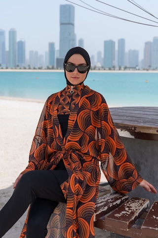 Remsa Mayo Remsa Tesettür Mayo Üzerine Tek Kaftan Kimono Pareo Rp015 Retro Siyah