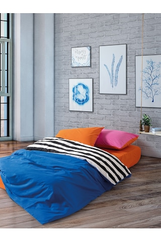 Cozy Home Popping Colors Tek Kişilik Lastikli Çarşaflı Nevresim Takımı Dusk Mavi