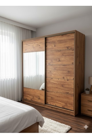 Toprak Sürgülü Dolap Gardırop 200 Cm Çam