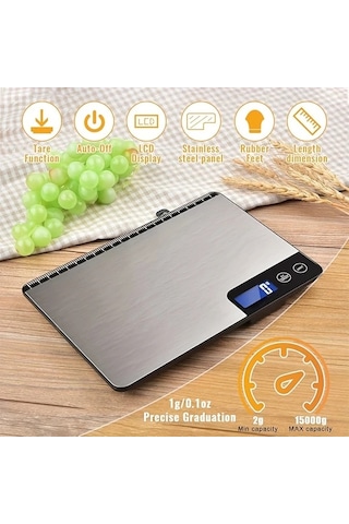 Motion003 8 İnç Uzunluk 33 Pound Kapasiteli Gümüş Rengi Siyah Dijital Mutfak Terazisi 1g Hassasiyet Gram Ons Ölçüm Paslanmaz Çelik Cam Platform Gümüş Rengi+siyah