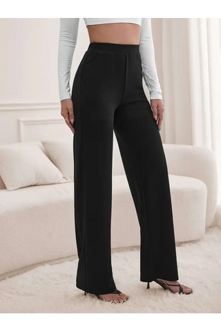 Leyla Sanat Sanata Yeni Bir Bakış Açısı Kadın Yüksek Bel Cepli Geniş Kesim Ithal Krep Pantolon Siyah