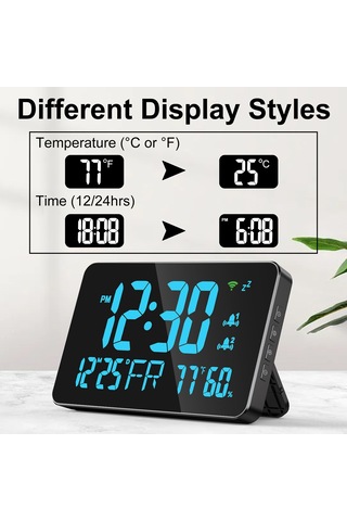 Singree Tuya Wifi Akıllı Sıcaklık Nem Saati - Geniş Açılı Led Ekran, Uzaktan Takip, Alarm Özellikli