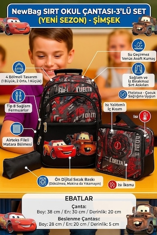Newbag Şimşek Sırt İlkokul Çantası-3'lü Set