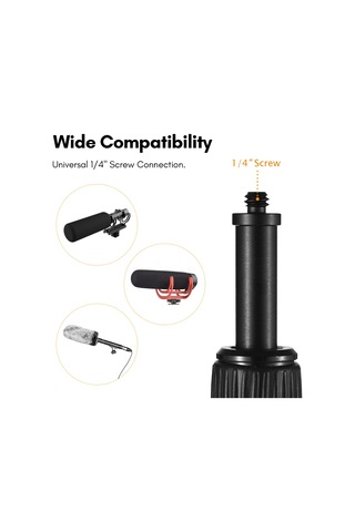 Lemestar Alüminyum Mikrofon Çubuğu 5 Bölümlü 40-155cm Uzatılabilir 1/4" Vida Kayışlı El Tutan