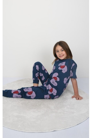 %100 Pamuk Yazlık Kısa Kollu Terletmeyen Yumuşak Kumaşlı Kız Çocuk Pijama Takımı Lacivert