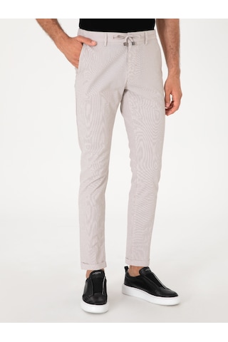 Cacharel Bej Slim Fit Gofreli Beli Bağcıklı Spor Pantolon