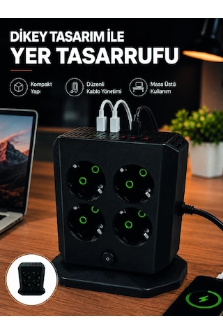 Zenvia Dikey Priz Kulesi 8 Ac Priz 4 Usb 2 Type-c Çocuk Korumalı Güç Dağıtıcı Znv2026 Belirtilmemiş