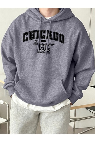 Startmore Tarzsokak Chicago Letter Yaratıcılık Baskılı Tişörtü Erkek Trendy Gevşek Spor Giyim Sıcak Temel Kapüşon Gri