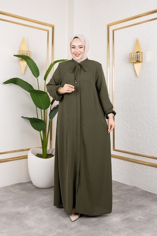 Nevayla Moda Salaş Kesim Aerobin Kumaş Ferace / Haki - F137