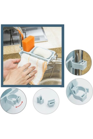 River World Musluğa Takılan Sünger Havlu Askılı Sabun Hazneli mutfak Banyo Lavabo Düzenleyici Organizer Yeşil