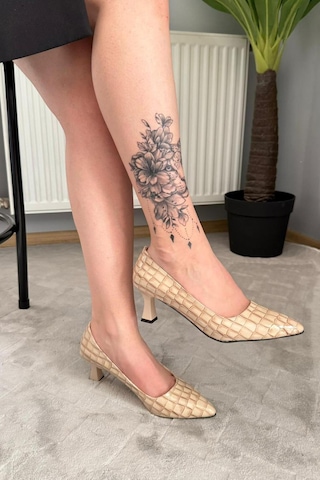 Preshley Kadın Sity Bej Kroko 6 Cm İnce Topuklu Stiletto Bej