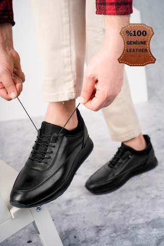 Muggo Fire Garantili Erkek Günlük Klasik Hakiki Deri Casual Rahat Ortopedik Ayakkabı Siyah