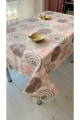 Defnelam Dertsiz Masa Örtüsü Duck Keten Sıvı Geçirmez 150 X 180 Cm Pembe Yuvarlak Acı Kahverengi