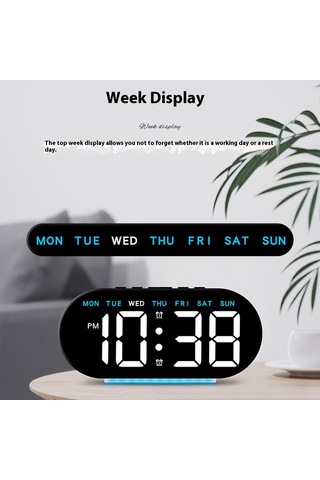 Gh8035 Çok İşlevli Led Dijital Çalar Saat Büyük Ekranlı Ortam Işığına Sahip Başucu Saati - Beyaz Gövde / Mavi Işık Beyaz Kabuk / Mavi Işık