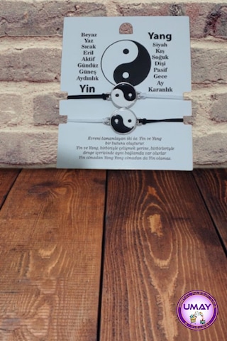 2 Adet Set Yin Yang Tai Chi Eşleştirme Ayarlanabilir Kordon Arkadaşlık Bilekliği Beyaz - Siyah