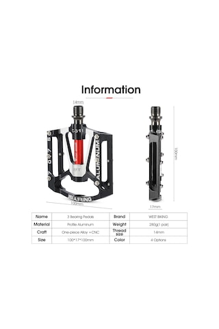 Xindoker Alüminyum Ergonomik Bisiklet Pedalı - Hafif, Dayanıklı, Kayma Engeli, 3 Rulmanlı Platform, Siyah Çift