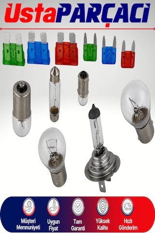 H7 Acil Yol Seti 12v Araç Ampul Ve Sigorta Seti Far Stop Park Sofit Ampul + Blade Sigorta Seyahat Güvenlik Kiti