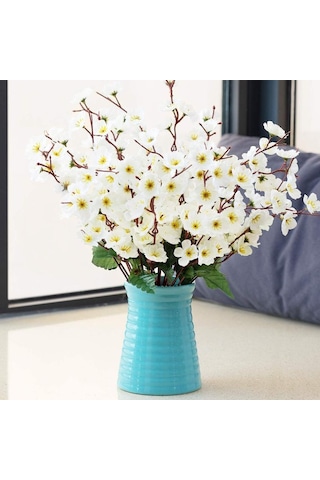 Yapay Çiçek Bahardalı Japon Kiraz Çiçeği 9 Dallı 40Cm Beyaz