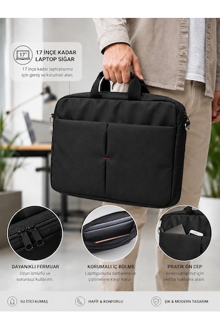 Laptop ve Notebook Çantası 17.3" Uyumlu Korumalı Bölmeli Evrak Çantası