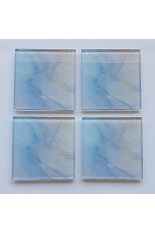 Decorıta 4'lü Takım / Cam Bardak Altlığı / 10cm X 10cm / Supreme Mermer Çok Renkli