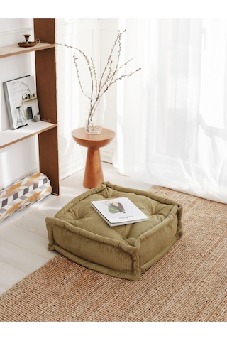 Fitilli Kadife Bisküvi Minder Haki