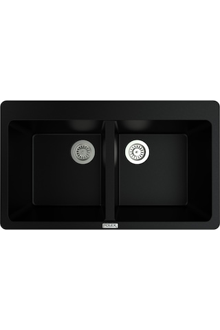 Polex Cristalüx Granit Evye P-N9 Siyah 2 Hazneli Tezgah Altı Ve Tezgah Üstü Mutfak Evyesi 86x50.5 CM