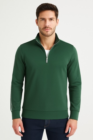 We&me Regular Fit Yarım Fermuarlı Dik Yaka Basic Sweatshirt Yeşil