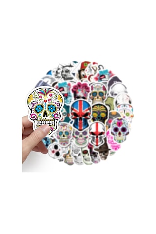 Cajuart 50 Adet Tekrarsız Kurukafa Tarz Pvc Retro Sticker