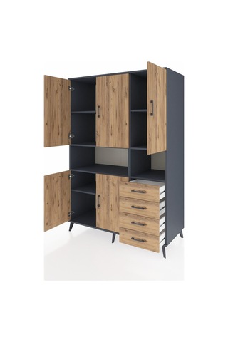 Kronos Dolap 7 Raflı 4 Çekmeceli 5 Kapaklı 132x59x195 Antrasit-çam/çam Atlas Çam/atlas Çam
