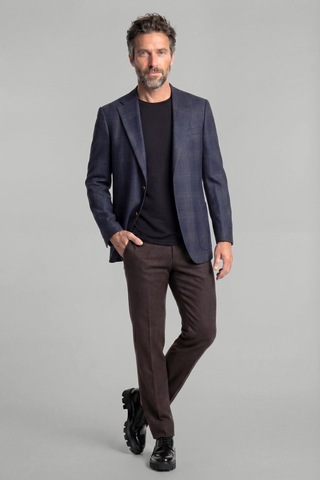 Bisse Comfort Fit Lacivert Mono Yaka Çift Yırtmaçlı Tek Cep 6 Drop Erkek Yün Ceket Pck25k25206 D39 Lacivert