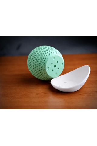 3d Baskı Küre Saksı - Kafes Dokulu İki Parçalı Dekoratif Saksı - Mint-beyaz 64107179