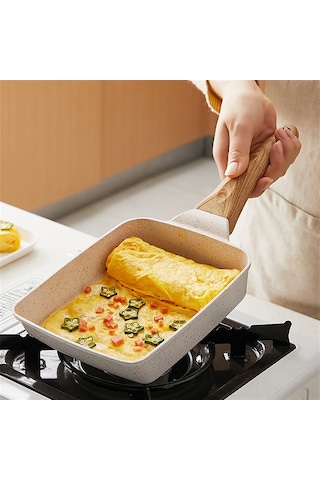 Hfambition Japon Omlet Tavası, Yapışmaz Alüminyum Tava, Çok Amaçlı Kahvaltı Tavası, Yeşil Renk Siyah