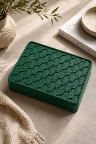 Desenli Kapaklı Dekoratif Kutu Masa Üstü Organizer Takı Aksesuar Saklama Kutusu Pla 20x12.5 Cm Yeşil