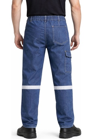Yazlık Kot İş Pantolonu Reflektörlü, Çok Cepli, Dayanıklı Denim İş Kıyafeti Lacivert