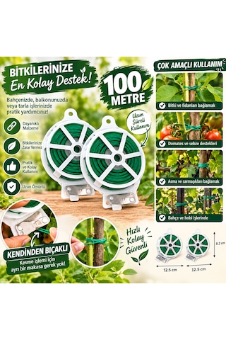 100 Metre Kendiliğinden Kesici Bıçaklı Bitki Saksı Kablo Sabitleme Teli 100 Metre Pratik Sera Malzemesi Çok Amaçlı Sabitleyici