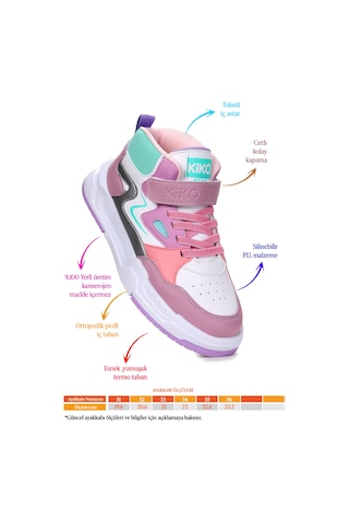 Kiko Kids Hayka-3 Cırtlı Kız Çocuk Spor Ayakkabı Lila - Beyaz - Şeker Lila - Beyaz - Şeker