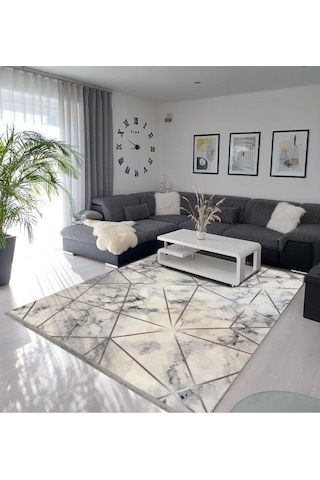 Dijital Kaymaz Yıkanabilir Krem Modern Salon Halısı Mutfak Halısı Yolluk Balkon Halısı Ev Dekor Krem - Gri - Bordo