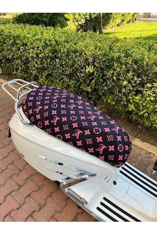 Siyah Pembe Desenli Penye Motosiklet Kılıfı - 50cc Ve 125cc Motor Uyumlu
