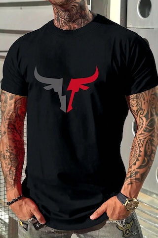 Erkek Boğa Silüet Baskılı Oversize Tshirt Siyah