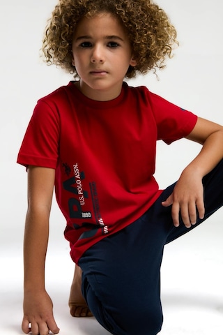 U.s. Polo Assn. Erkek Çocuk Yazılı Kırmızı Kısa Kol Paça Lastikli Pijama Takım Kırmızı