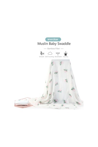 Moveevo Insular Bambu Elyaf Bebek Gazlı Bez Kundak Yumuşak Nefes Alabilen Bebek Emzirme Battaniyesi 130 110cm Gül Beyaz